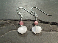Moonstone, Rhodochrosite, Sterling Silver Earrings