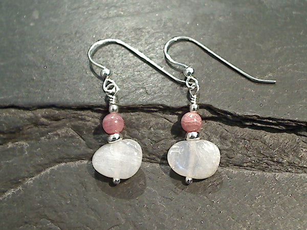 Moonstone, Rhodochrosite, Sterling Silver Earrings