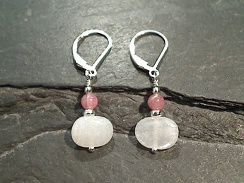 Moonstone, Rhodochrosite, Sterling Silver Earrings