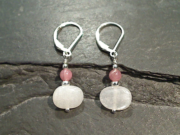Moonstone, Rhodochrosite, Sterling Silver Earrings