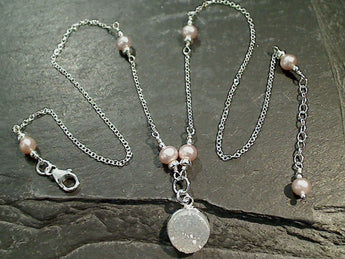 18" - 19" Druzy Quartz, Pearl, Sterling Silver Necklace