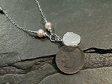 18" - 19" Druzy Quartz, Pearl, Sterling Silver Necklace