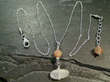16" - 17" Peach And Rainbow Moonstone, Sterling Silver Necklace