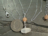 18" - 19" Peach And Rainbow Moonstone, Sterling Silver Necklace