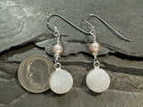 Druzy Quartz, Pearl, Sterling Silver Earrings