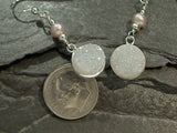 Druzy Quartz, Pearl, Sterling Silver Earrings