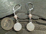 Druzy Quartz, Pearl, Sterling Silver Earrings