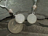 Druzy Quartz, Pearl, Sterling Silver Earrings