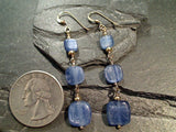 Kyanite, Gold Filled Triple Square Long Earrings