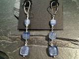 Kyanite, Sterling Silver Triple Square Long Earrings