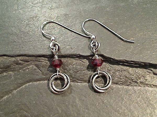 Garnet, Sterling Silver Earrings