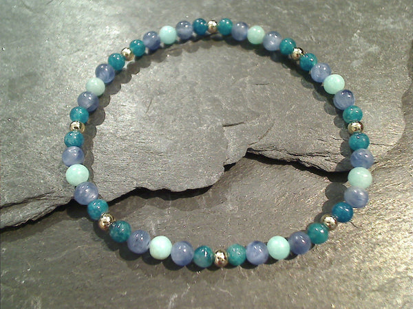 Apatite, Kyanite, Amazonite Gold Filled Stretch Bracelet - Small
