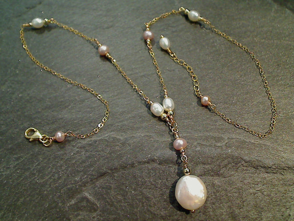 16" - 17" Pearl, Coin Pearl, Gold Filled Necklace