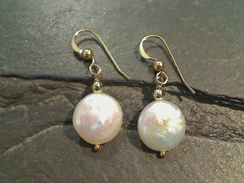 Coin Pearl, Gold Filled Earrings