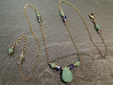 18.5" - 19.5" Aventurine, Purple Crystal, Gold Filled Necklace