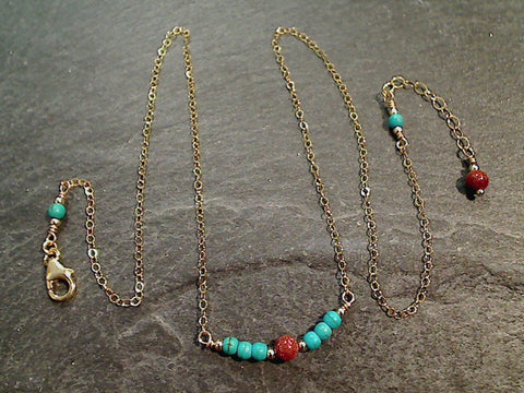 20" - 21" Turquoise, Goldstone, Gold Filled Necklace