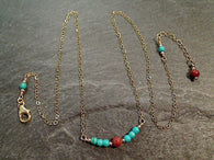 14" - 15" Turquoise, Goldstone, Gold Filled Necklace