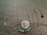 14" - 15" Turquoise, Goldstone, Gold Filled Necklace