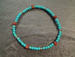 Turquoise, Goldstone, Gold Filled Stretch Bracelet - Small