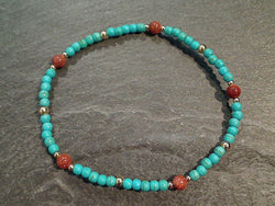 Turquoise, Goldstone, Gold Filled Stretch Bracelet - Medium