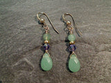 Aventurine, Purple Crystal, Gold Filled Earrings