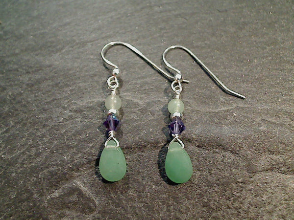 Aventurine, Purple Crystal, Sterling Silver Earrings