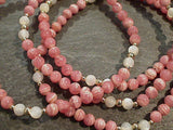 Mother of Pearl, Rhodochrosite, Gold Filled Stretch Bracelet - Medium