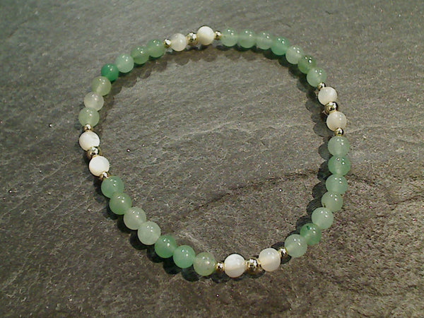 Mother of Pearl, Aventurine, Gold Filled Stretch Bracelet - Small