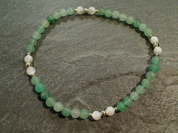 Mother of Pearl, Aventurine, Gold Filled Stretch Bracelet - Medium