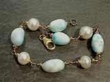 7.5" Larimar, Pearl, Gold Filled Bracelet