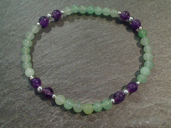 Amethyst, Aventurine, Sterling Silver Stretch Bracelet - Small