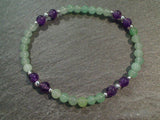 Amethyst, Aventurine, Sterling Silver Stretch Bracelet - Small