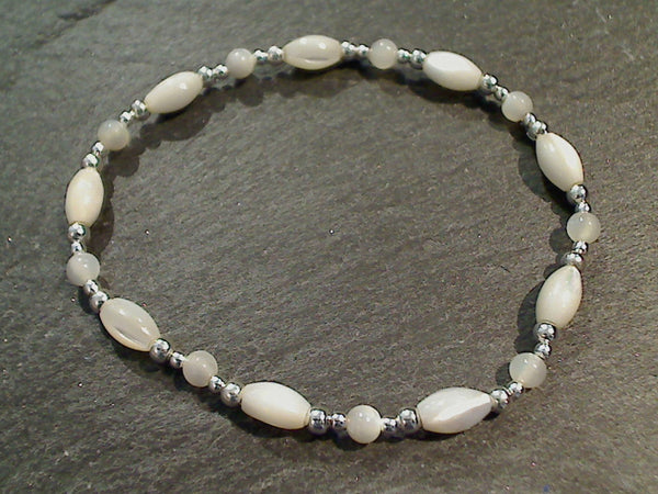 Mother of Pearl, Sterling Silver Stretch Bracelet - Medium