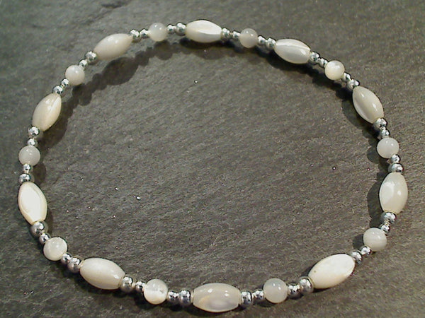 Mother of Pearl, Sterling Silver Stretch Bracelet - Large