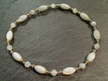 Mother of Pearl, Gold Filled Stretch Bracelet - Large
