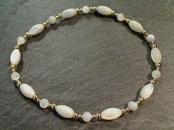 Mother of Pearl, Gold Filled Stretch Bracelet - Large