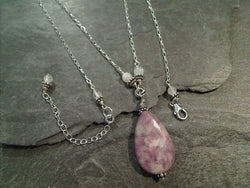 20" - 22" Lepidolite, Moonstone, Sterling Silver Necklace