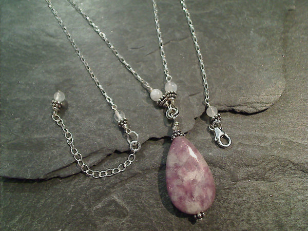 18" - 20" Lepidolite, Moonstone, Sterling Silver Necklace