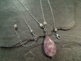 16" - 18" Lepidolite, Moonstone, Sterling Silver Necklace