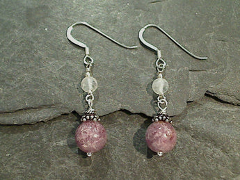 Lepidolite, Moonstone, Sterling Silver Earrings