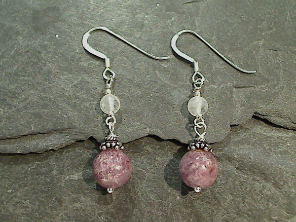 Lepidolite, Moonstone, Sterling Silver Earrings