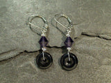 Onyx, Purple Crystal, Sterling Silver Earrings
