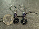 Onyx, Purple Crystal, Sterling Silver Earrings