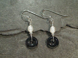 Onyx, Pearl, Sterling Silver Earrings