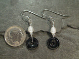Onyx, Pearl, Sterling Silver Earrings