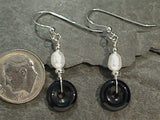 Onyx, Pearl, Sterling Silver Earrings