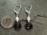 Onyx, Pearl, Sterling Silver Earrings