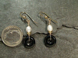 Onyx, Pearl, Gold Filled Earrings