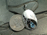 Blue Topaz, Mother of Pearl, Sterling Silver Pendant