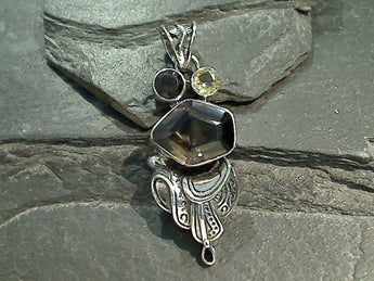 Smokey Quartz, Citrine, Sterling Silver Pendant